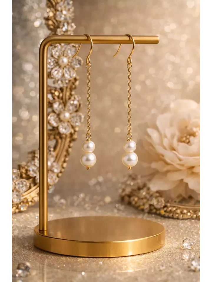 Élégie – Boucles d’oreilles mariée en acier inoxydable doré – Perles Swarovski et raffinées