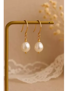 Inari– Boucles d’oreilles de mariée perle baroque dorée, bijou bohème chic fait main