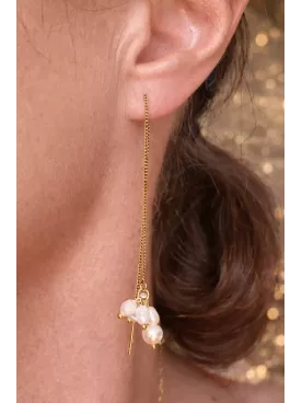 Sirius – Boucles d’oreilles de mariée dorées, minimalistes, avec véritables perles d’eau douce et perle nacrée Swarovski