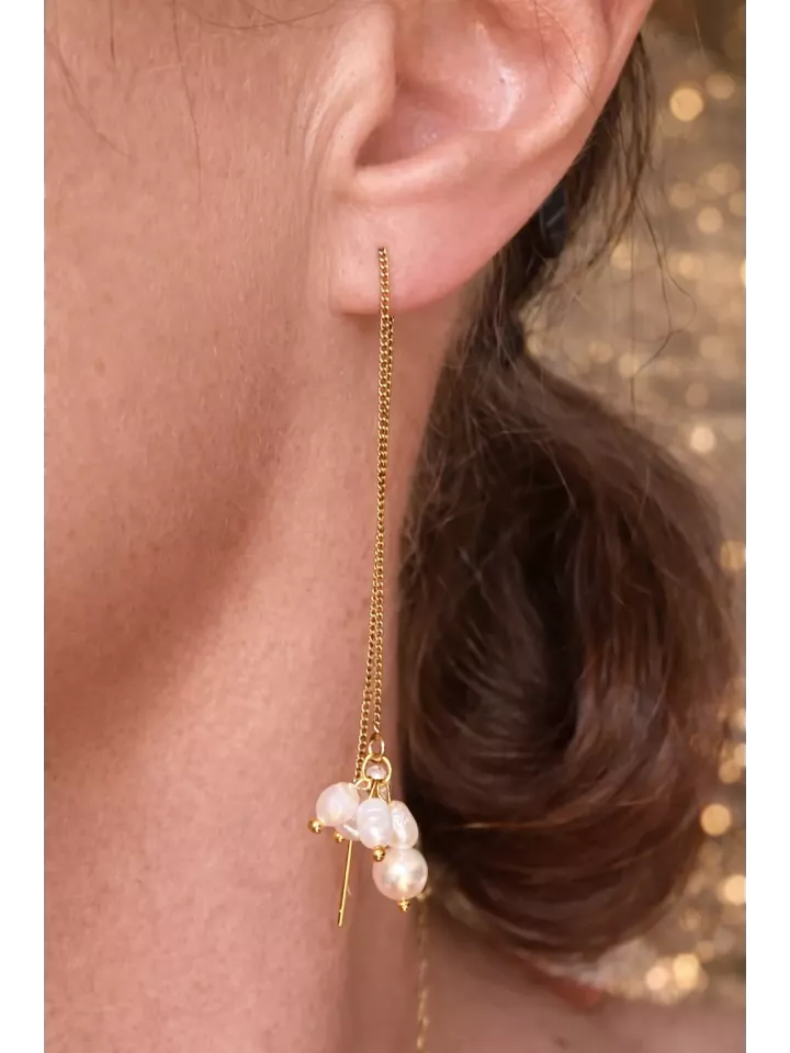 Sirius – Boucles d’oreilles de mariée dorées, minimalistes, avec véritables perles d’eau douce et perle nacrée Swarovski