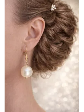 Émilienne – Boucles d’Oreilles de Mariée avec Perles Nacrées Swarovski 8 mm sur Crochets Fins en Or, Or Rose ou Argent 925