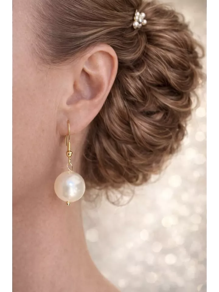 Émilienne – Boucles d’Oreilles de Mariée avec Perles Nacrées Swarovski 8 mm sur Crochets Fins en Or, Or Rose ou Argent 925