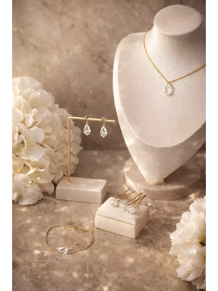 Parure goutte cristal – Bijoux de Mariée en Perles de Swarovski - Acier Inoxydable