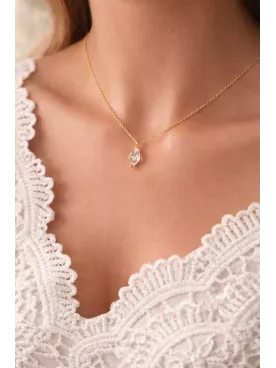 Collier de Dos Mariage Swarovski – Bijou Mariée Dos Nu Élégant, Gouttes de Cristal, Doré Argenté  – Zélina