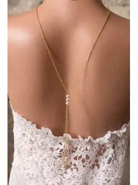 Lysandre - Collier de dos mariée Doré avec Perles Nacrées – Bijou Mariée Élégant pour Robe Dos Nu