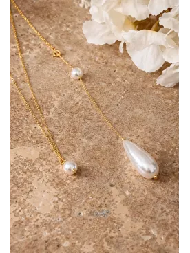 Auralis – Collier de dos mariage doré et perles nacrées, bijou délicat pour robe dos nu