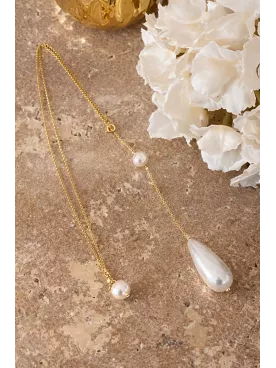 Auralis – Collier de dos mariage doré et perles nacrées, bijou délicat pour robe dos nu