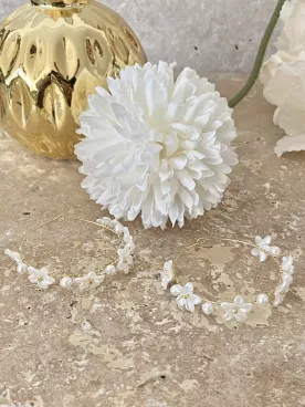 Boucles d’oreilles mariée fleurs nacrées et perles – Élégance florale