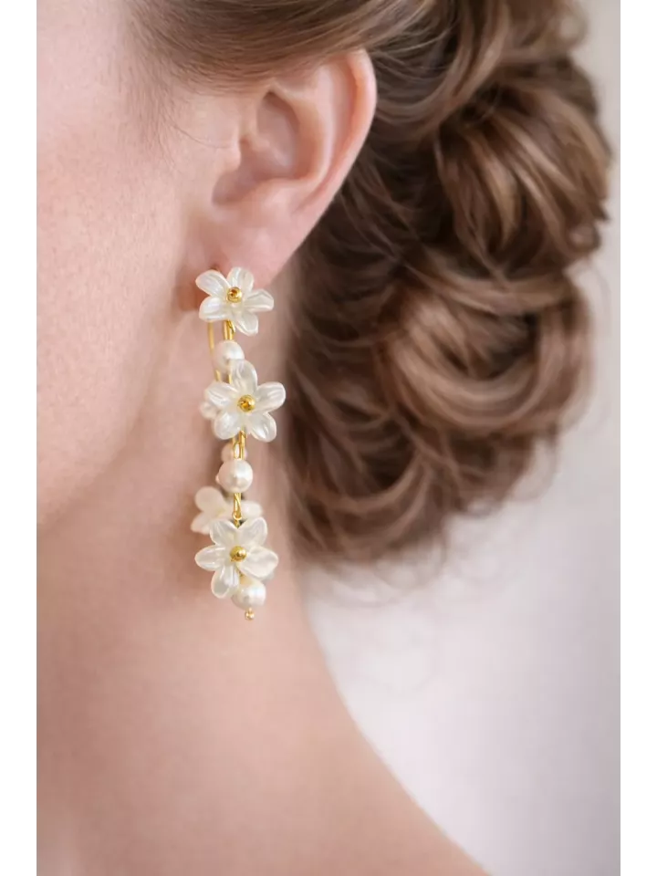 Boucles d’oreilles mariée fleurs nacrées et perles – Élégance florale