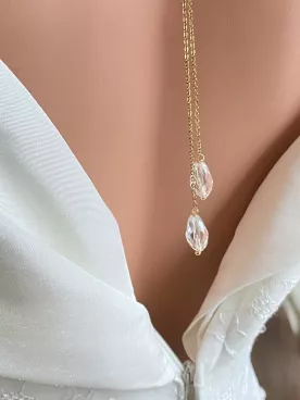 Collier de Dos Mariage Swarovski – Bijou Mariée Dos Nu Élégant, Gouttes de Cristal, Doré Argenté  – Zélina