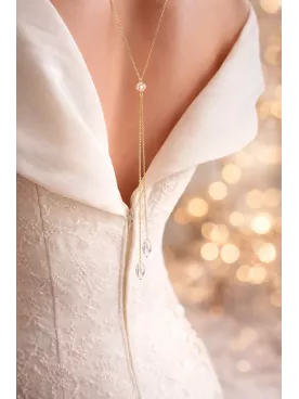 Collier de Dos Mariage Swarovski – Bijou Mariée Dos Nu Élégant, Gouttes de Cristal, Doré Argenté  – Zélina