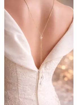 Collier de Dos Mariage Swarovski – Bijou Mariée Dos Nu Élégant, Gouttes de Cristal, Doré Argenté  – Zélina