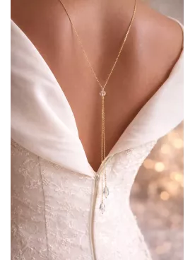 Collier de Dos Mariage Swarovski – Bijou Mariée Dos Nu Élégant, Gouttes de Cristal, Doré Argenté  – Zélina