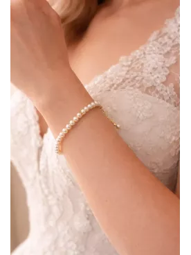 Bracelet Mariée Perles Swarovski Nacrées – Bijou de Mariage Élégant Doré ou Argenté – Cadeau Mariée – Isabelle