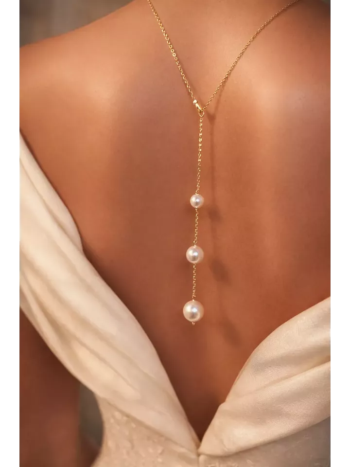 Collier de Dos Mariée Cascade Perles Nacrées – Bijou Élégant pour Robe Dos Nu – Signature Mariage