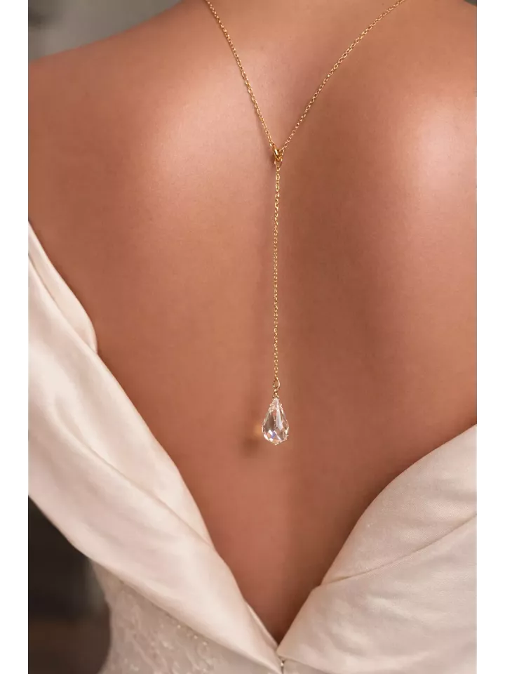 Collier de Dos Mariée Cristal Goutte – Lumière Suspendue – Bijou Robe Dos Nu Élégant