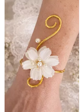 Parure Mariage Arabesque Fleur Métal doré & Perles – Bijoux Mariée Romantique et Élégante