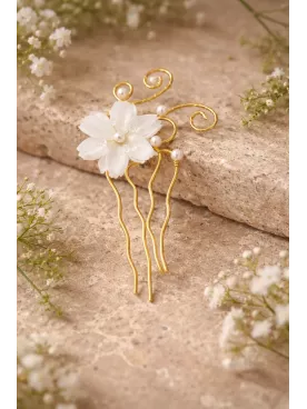 Parure Mariage Arabesque Fleur Métal doré & Perles – Bijoux Mariée Romantique et Élégante