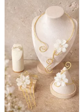 Parure Mariage Arabesque Fleur Métal doré & Perles – Bijoux Mariée Romantique et Élégante