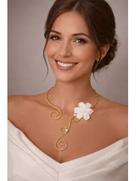 Parure Mariage Arabesque Fleur Métal doré & Perles – Bijoux Mariée Romantique et Élégante