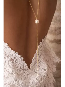 Collier de Dos Mariée Perles Swarovski – Bijou Mariage Doré Élégant pour Robe Dos Nu | Altair