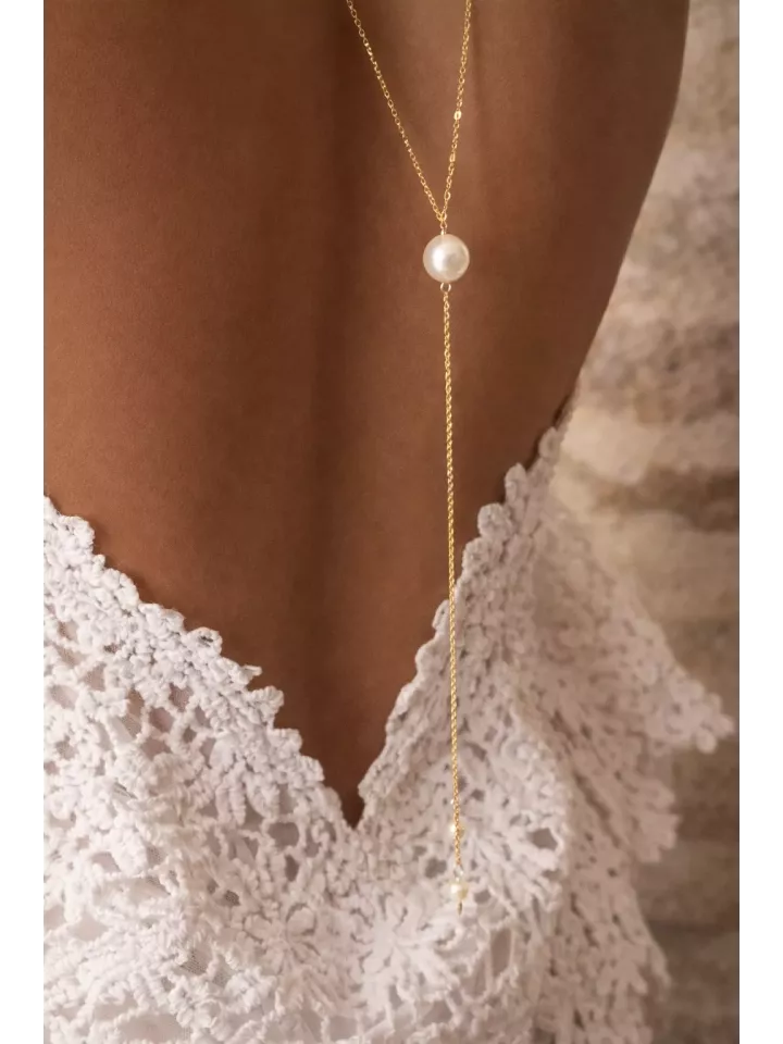 Collier de Dos Mariée Perles Swarovski – Bijou Mariage Doré Élégant pour Robe Dos Nu | Altair