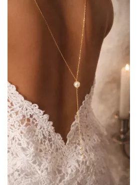 Collier de Dos Mariée Perles Swarovski – Bijou Mariage Doré Élégant pour Robe Dos Nu | Altair
