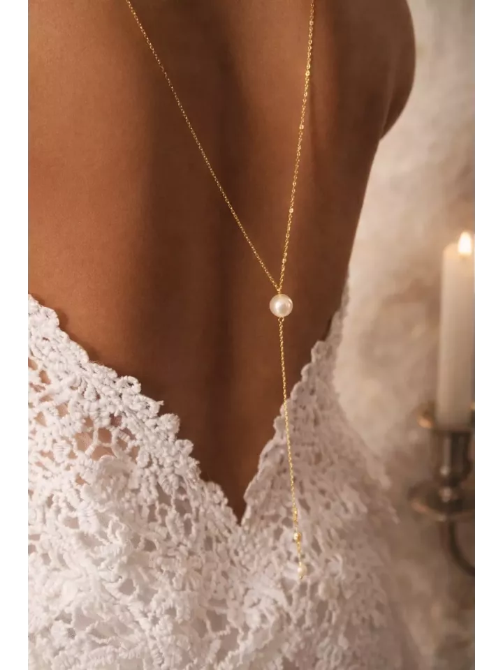 Collier de Dos Mariée Perles Swarovski – Bijou Mariage Doré Élégant pour Robe Dos Nu | Altair