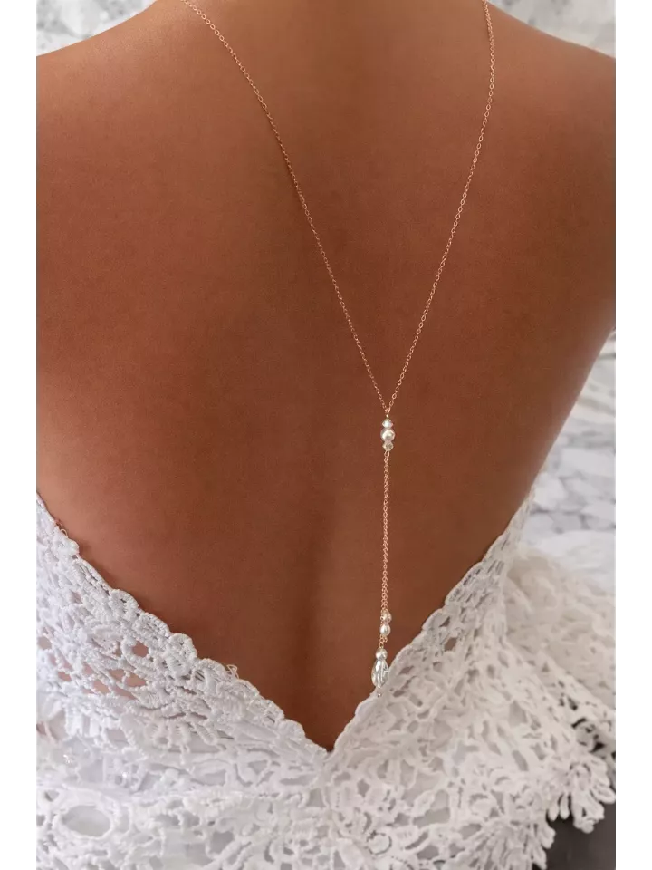 Parure Mariée Rose Gold – Collier de Dos Élégant, Bracelet et Boucles d’Oreilles | Bijoux de Mariage Raffinés Robe Dos Nu