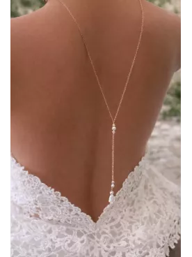 Parure Mariée Rose Gold – Collier de Dos Élégant, Bracelet et Boucles d’Oreilles | Bijoux de Mariage Raffinés Robe Dos Nu