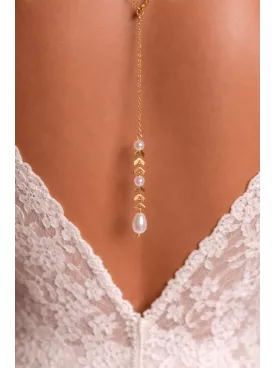 Collier de Dos Mariée ESPIGA en Perles Dorées – Bijou Élégant pour Robe Dos Nu