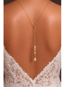 Collier de Dos Mariée ESPIGA en Perles Dorées – Bijou Élégant pour Robe Dos Nu