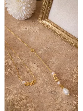 Collier de Dos Mariée ESPIGA en Perles Dorées – Bijou Élégant pour Robe Dos Nu