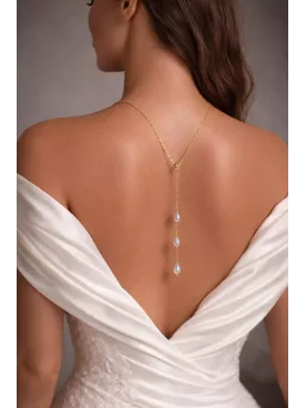 Collier de Dos Mariée GOTAS DE LUZ en Perles Nacrées – Bijou Élégant pour Robe Dos Nu