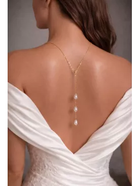 Collier de Dos Mariée GOTAS DE LUZ en Perles Nacrées – Bijou Élégant pour Robe Dos Nu