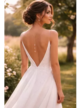 Collier de Dos Mariée Gotas de Cristal Nupcial en Cristal Transparent – Bijou Élégant pour Mariage et Robe Dos Nu