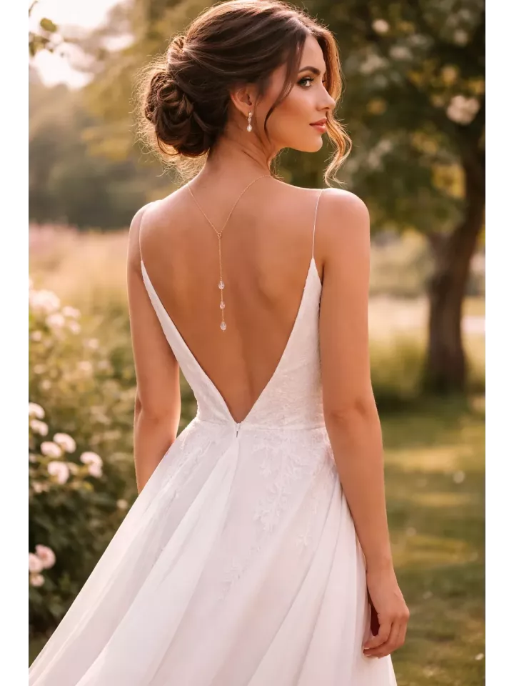 Collier de Dos Mariée Gotas de Cristal Nupcial en Cristal Transparent – Bijou Élégant pour Mariage et Robe Dos Nu