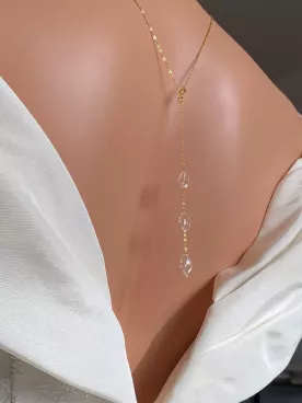Collier de Dos Mariée Gotas de Cristal Nupcial en Cristal Transparent – Bijou Élégant pour Mariage et Robe Dos Nu