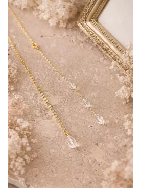 Collier de Dos Mariée Gotas de Cristal Nupcial en Cristal Transparent – Bijou Élégant pour Mariage et Robe Dos Nu