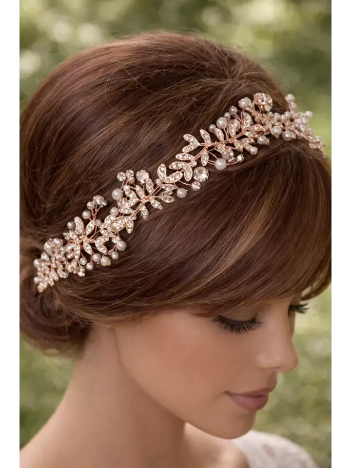 Rosée Parisienne – Headband Mariée Rose Gold Perles & Cristaux | Bijou de Cheveux Mariage Bohème Chic