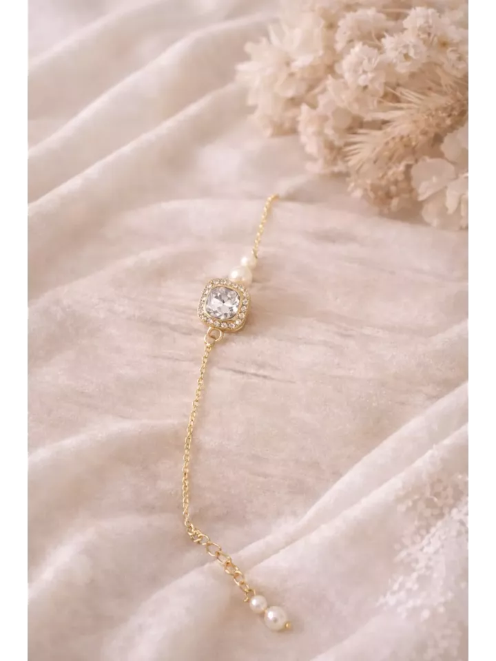 Bracelet de Mariée Doré avec Cristal et Perles Nacrées Élégantes – Golden Square