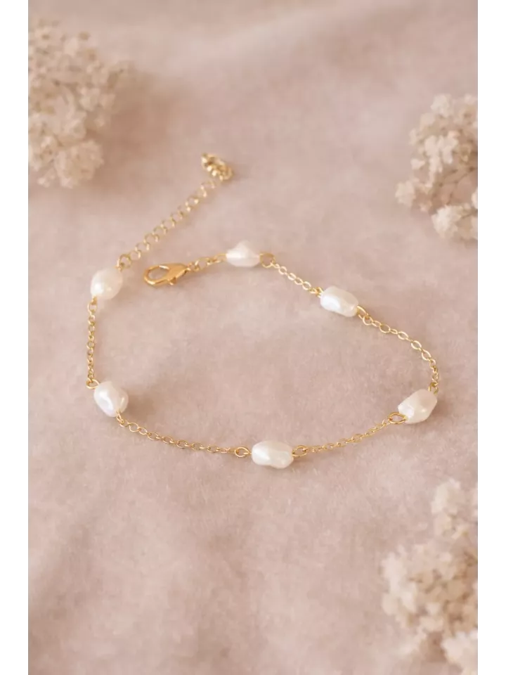 Bracelet perles d’eau douce véritables – Énora | Mariage doré