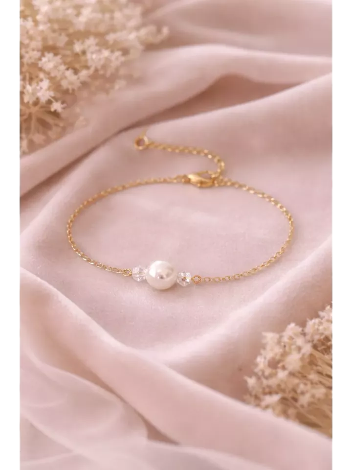 Bracelet Mariée Perle Nacrée Swarovski – Élégance Minimaliste-Anéa