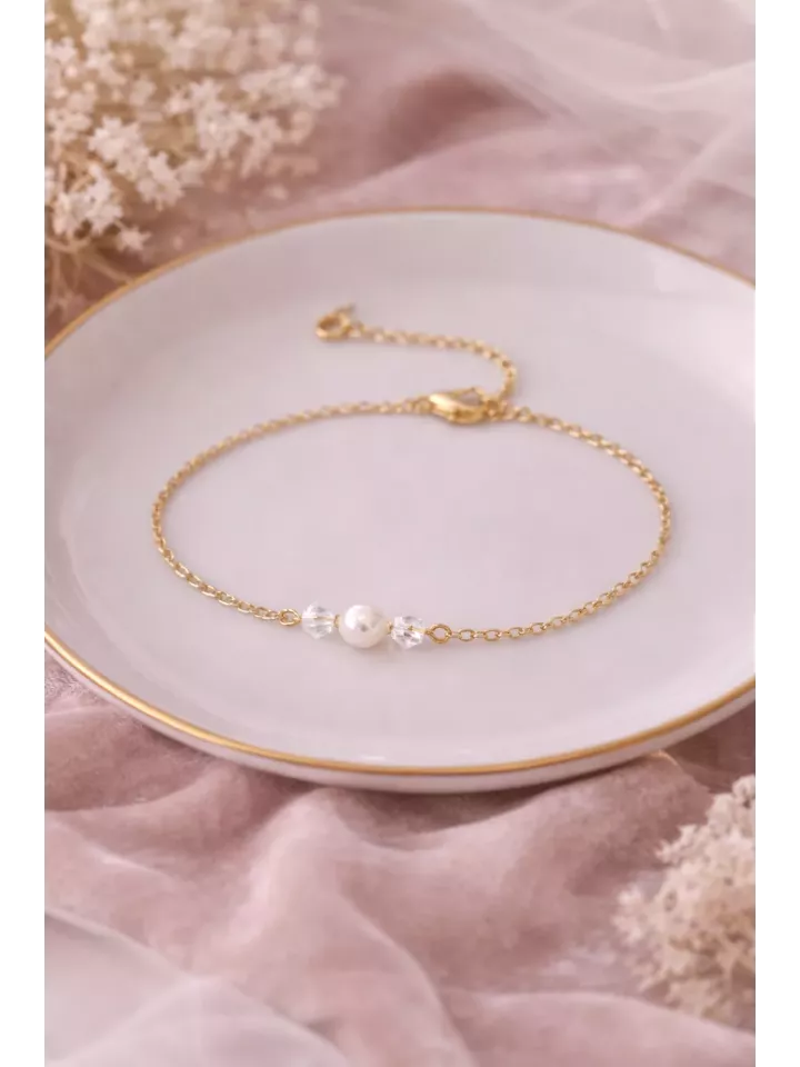 Bracelet Mariée Perle Nacrée Swarovski Minimaliste-Essentiel