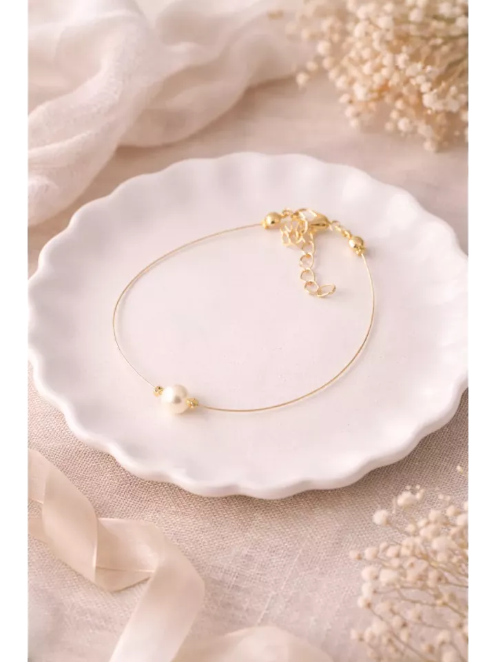 Bracelet mariée perle nacrée doré fin – Orinoco | Lueur de Perles