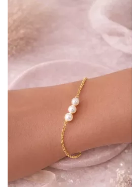 Bracelet de Mariée Fin en Perles Nacrées Swarovski -Chaîne Dorée-Gange