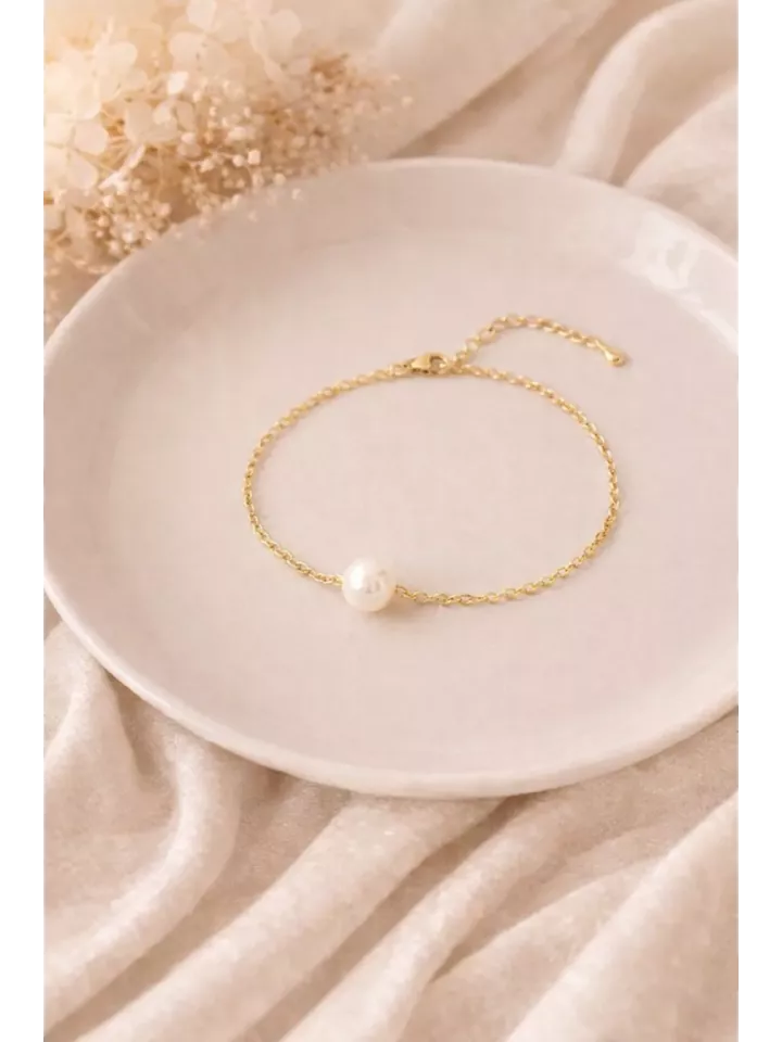 Bracelet Mariée Perle Nacrée -PURE – Chaîne Fine Dorée Ajustable  | Lueur de Perles