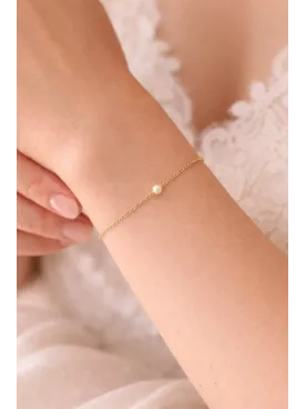 Bracelet Mariée Minimaliste Perle Nacrée Fine – Chaîne Dorée Ajustable