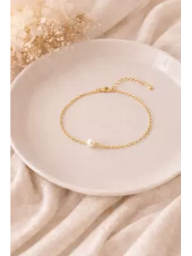 Bracelet Mariée Minimaliste Perle Nacrée Fine – Chaîne Dorée Ajustable