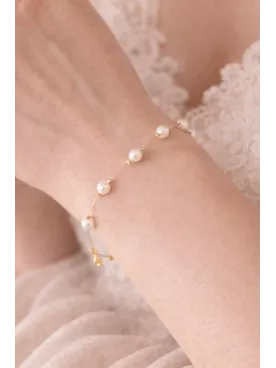 Bracelet Mariée Perles Swarovski Nacrées Doré Ajustable- Subtile